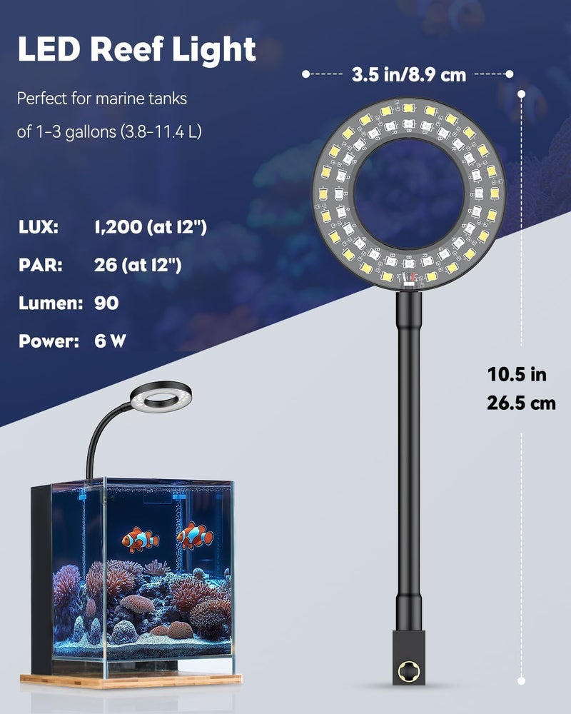 Pawfly Aquarium Light for 1-3 Gallon Saltwater Fish Tanks, Clip On LED Reef Light for Corals, Dimmable USB Aquarium Lamp with Full Spectrum Lighting and Timer (Adapter Not Included) - Image 3